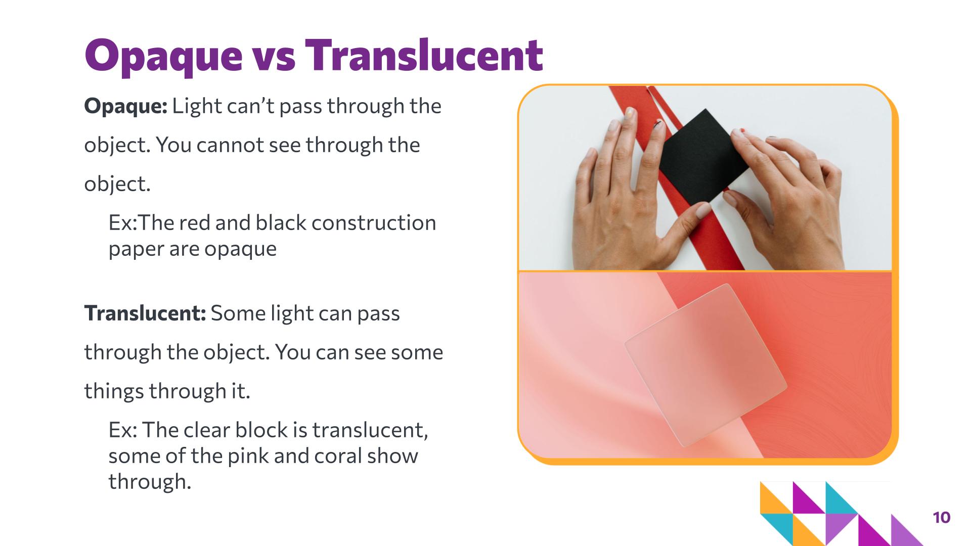 Slide 10: Opaque vs Translucent — Albers Squares