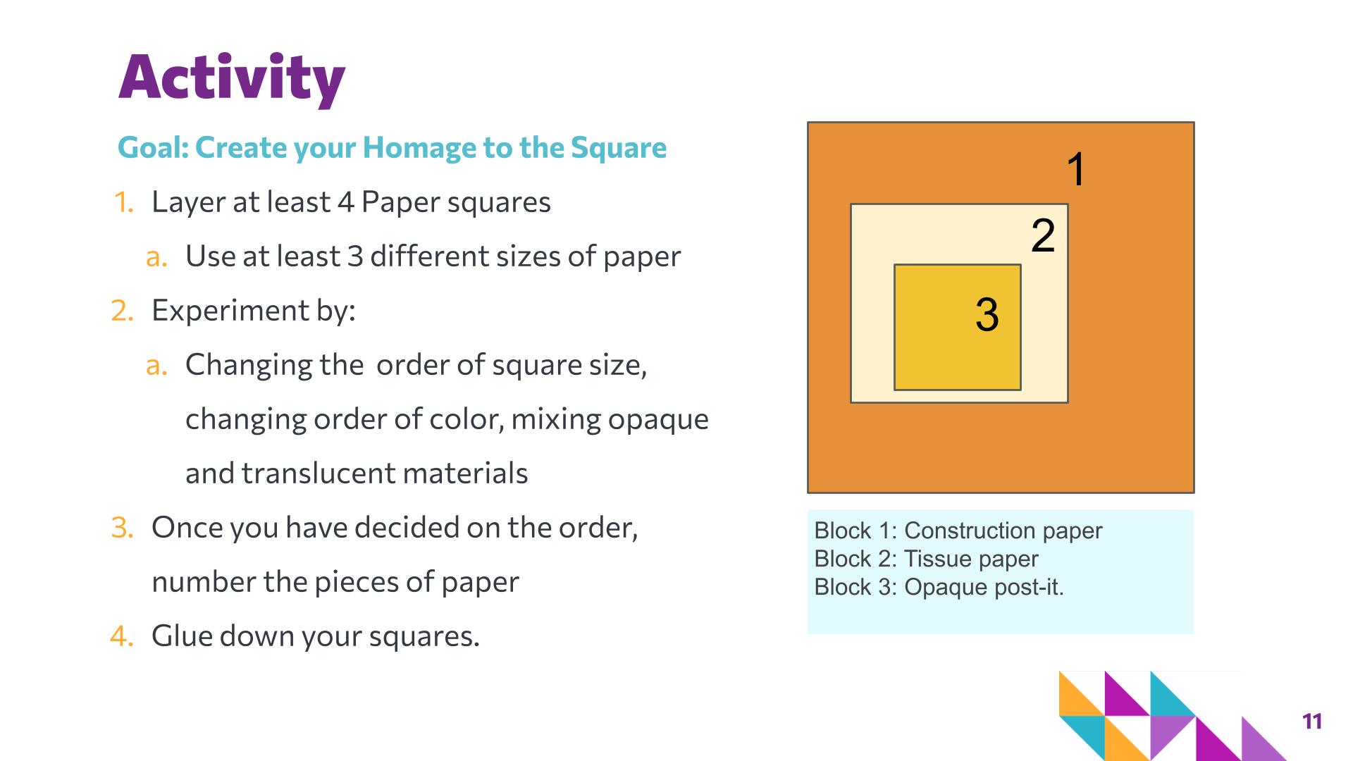 Slide 11: Activity — Albers Squares