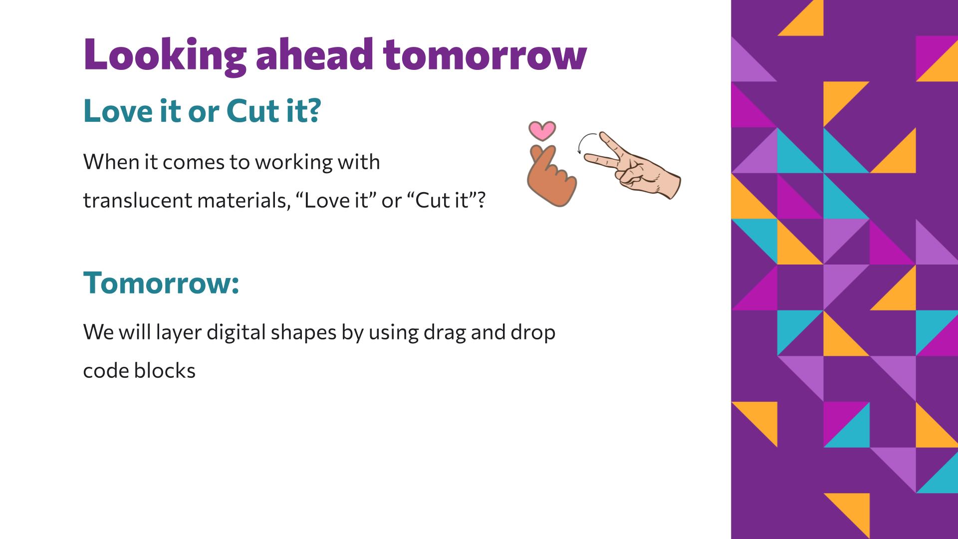 Slide 13: Looking ahead tomorrow — Albers Squares