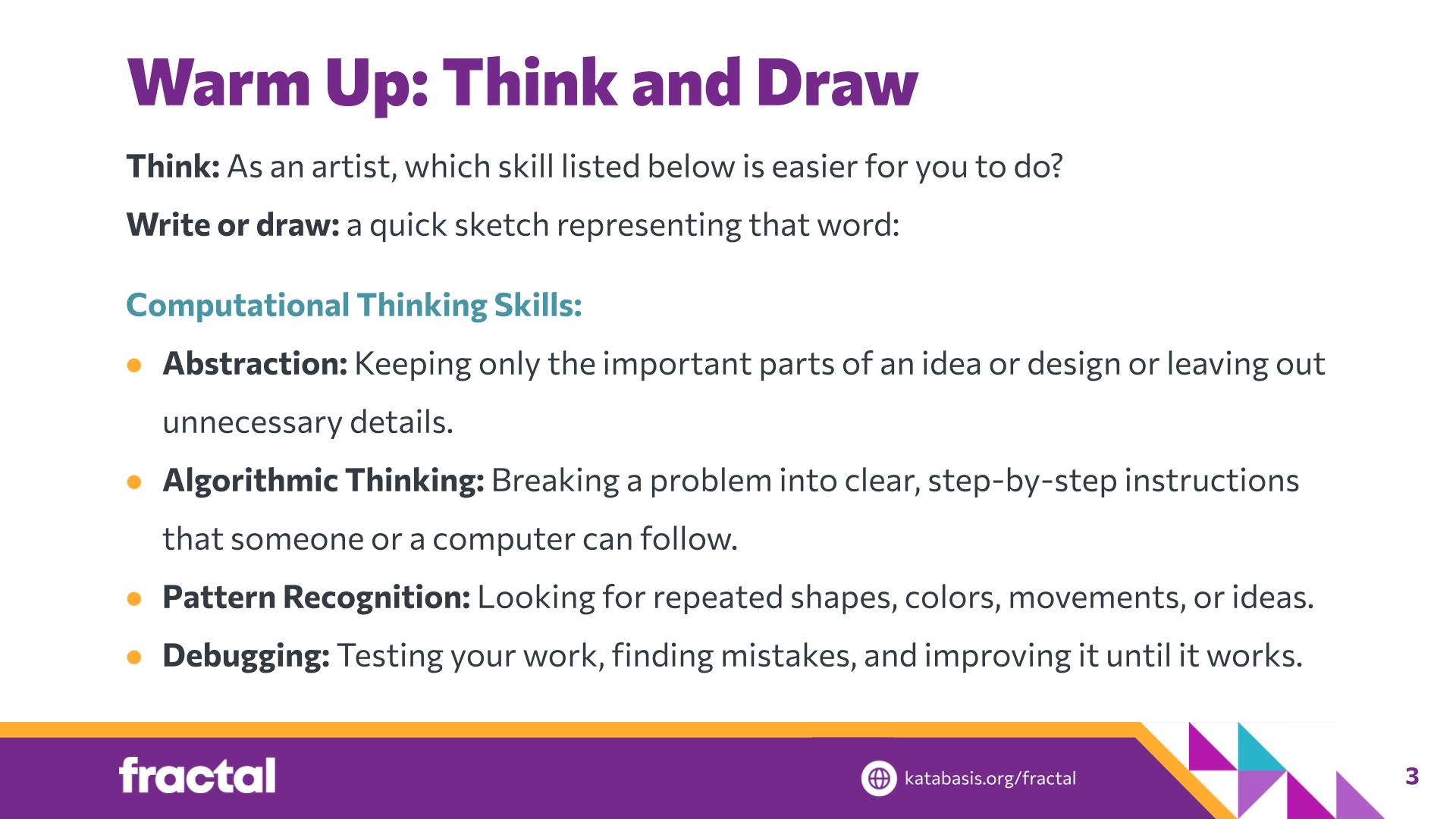 Slide 3: Warm Up: Think and Draw — Coding Abstraction
