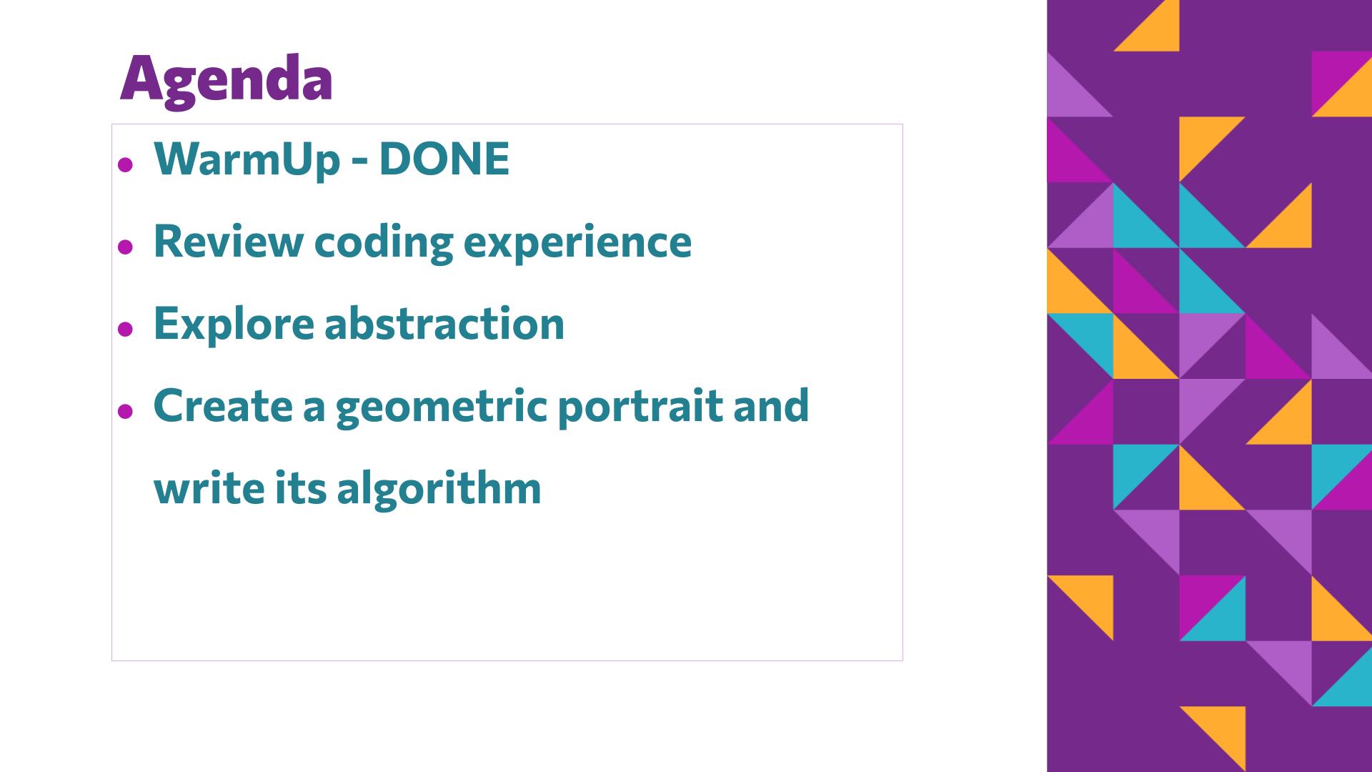 Slide 5: Agenda — Art with Shapes
