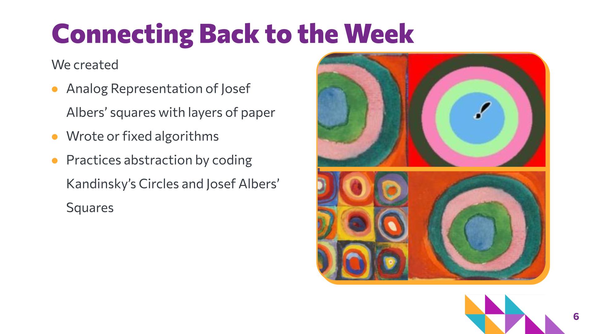 Slide 6: Connecting Back to the Week — Art with Shapes