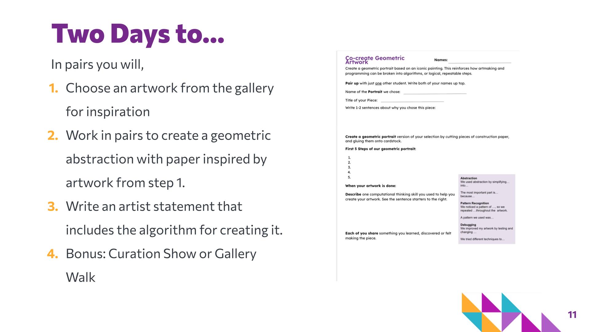 Slide 11: Two Days to… — Art with Shapes
