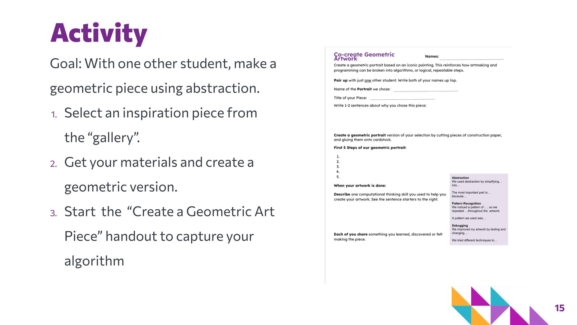 Slide 15: Activity — Art with Shapes