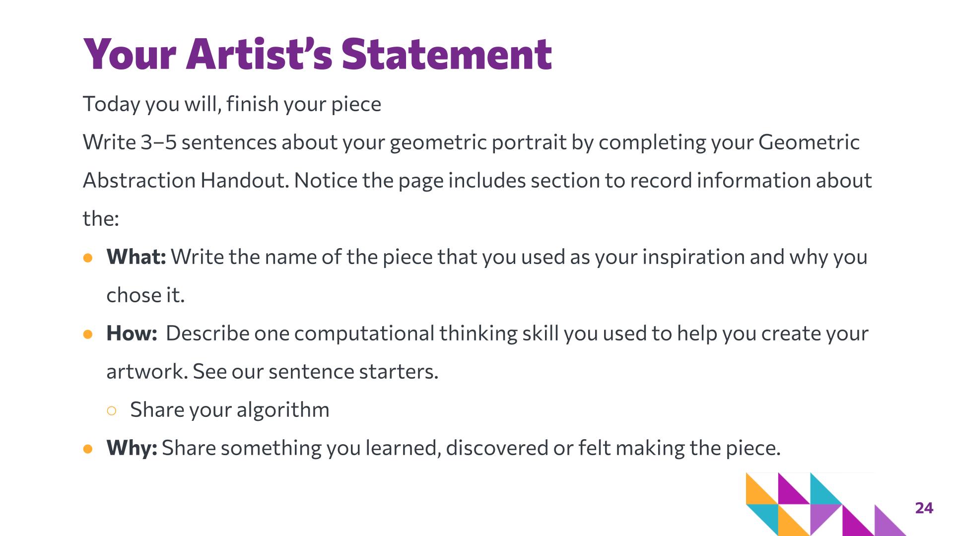 Slide 24: Your Artist’s Statement — Art with Shapes