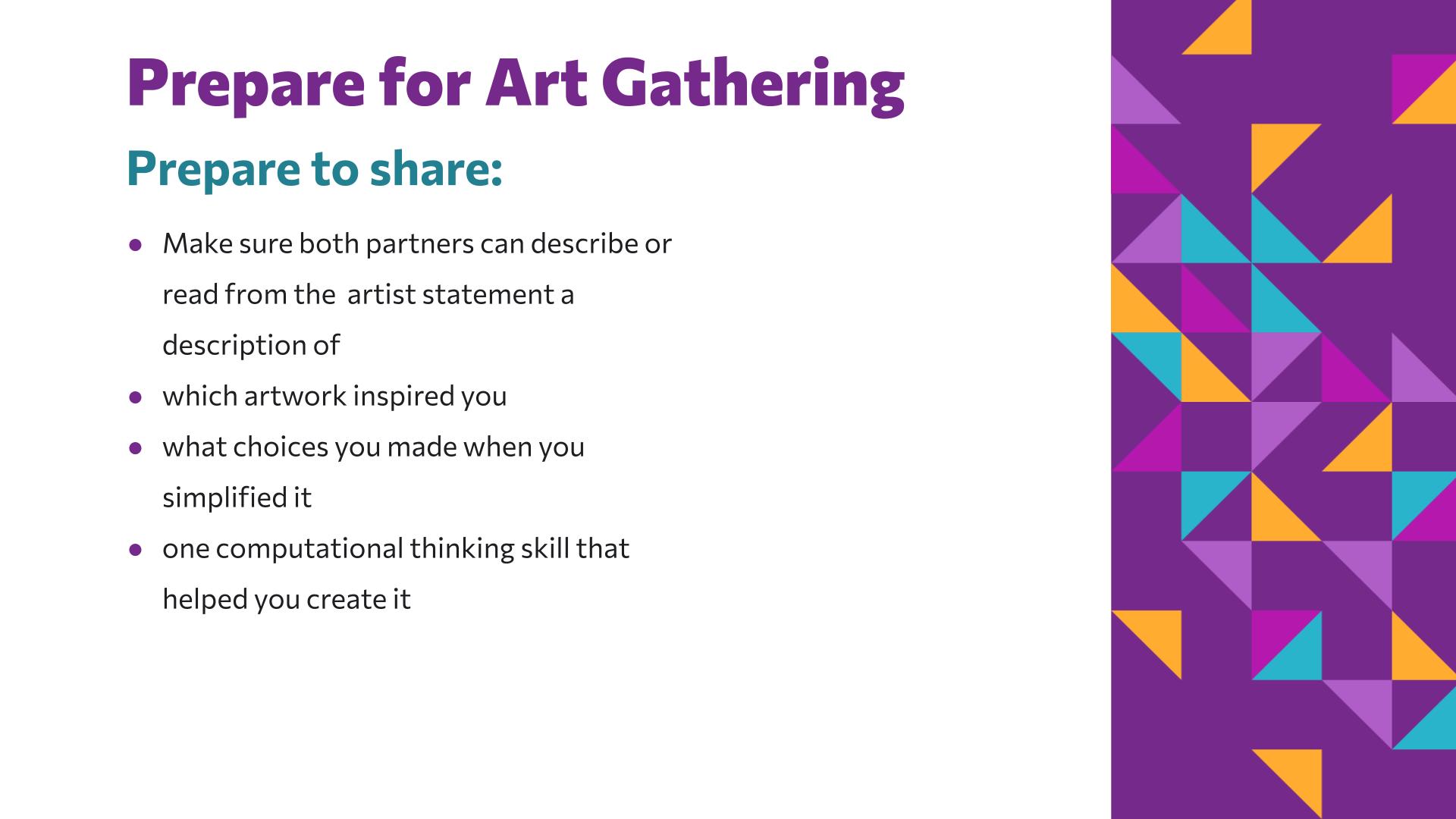 Slide 28: Prepare for Art Gathering — Art with Shapes