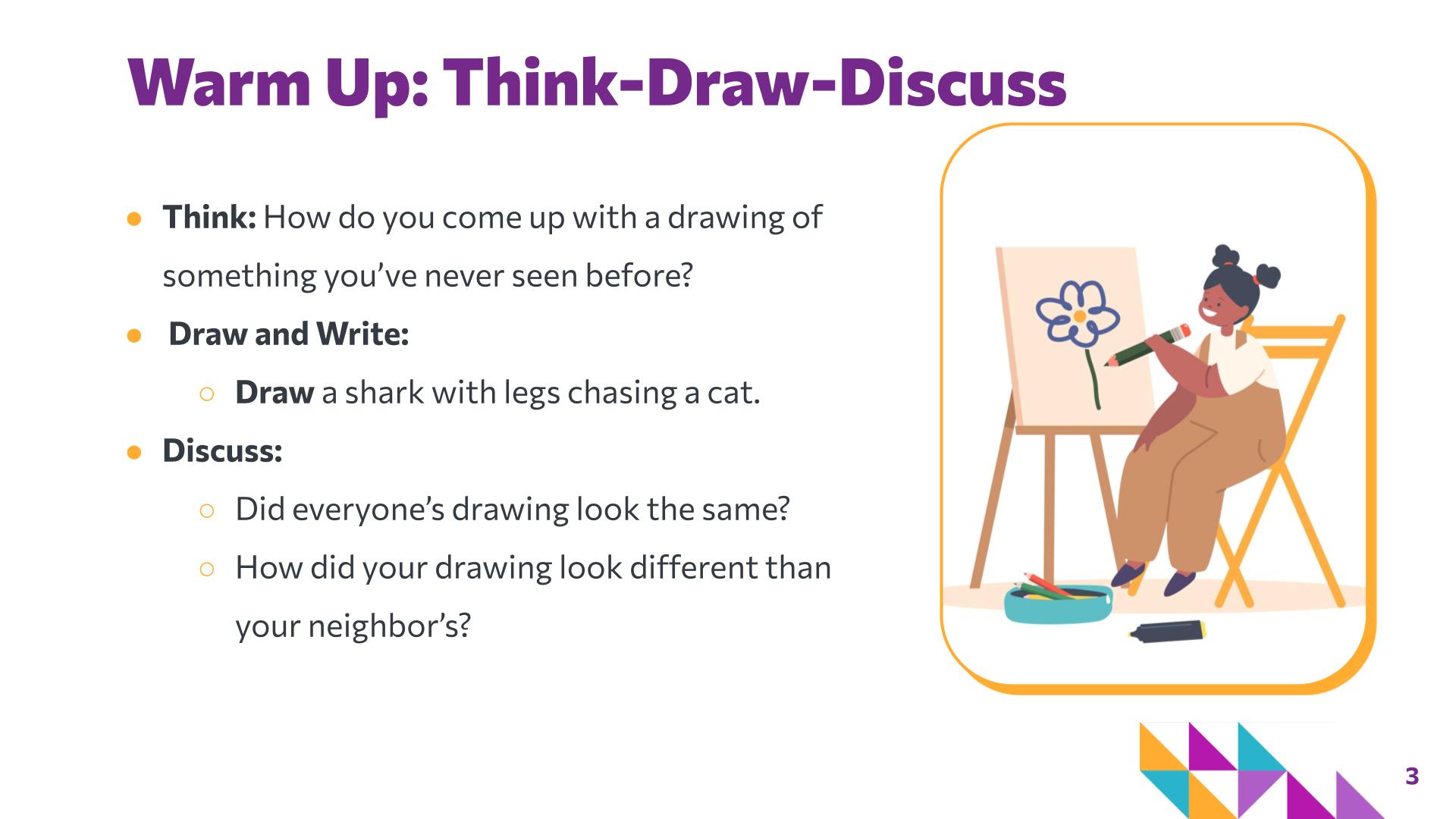 Slide 3: Warm Up: Think-Draw-Discuss — You and I + AI
