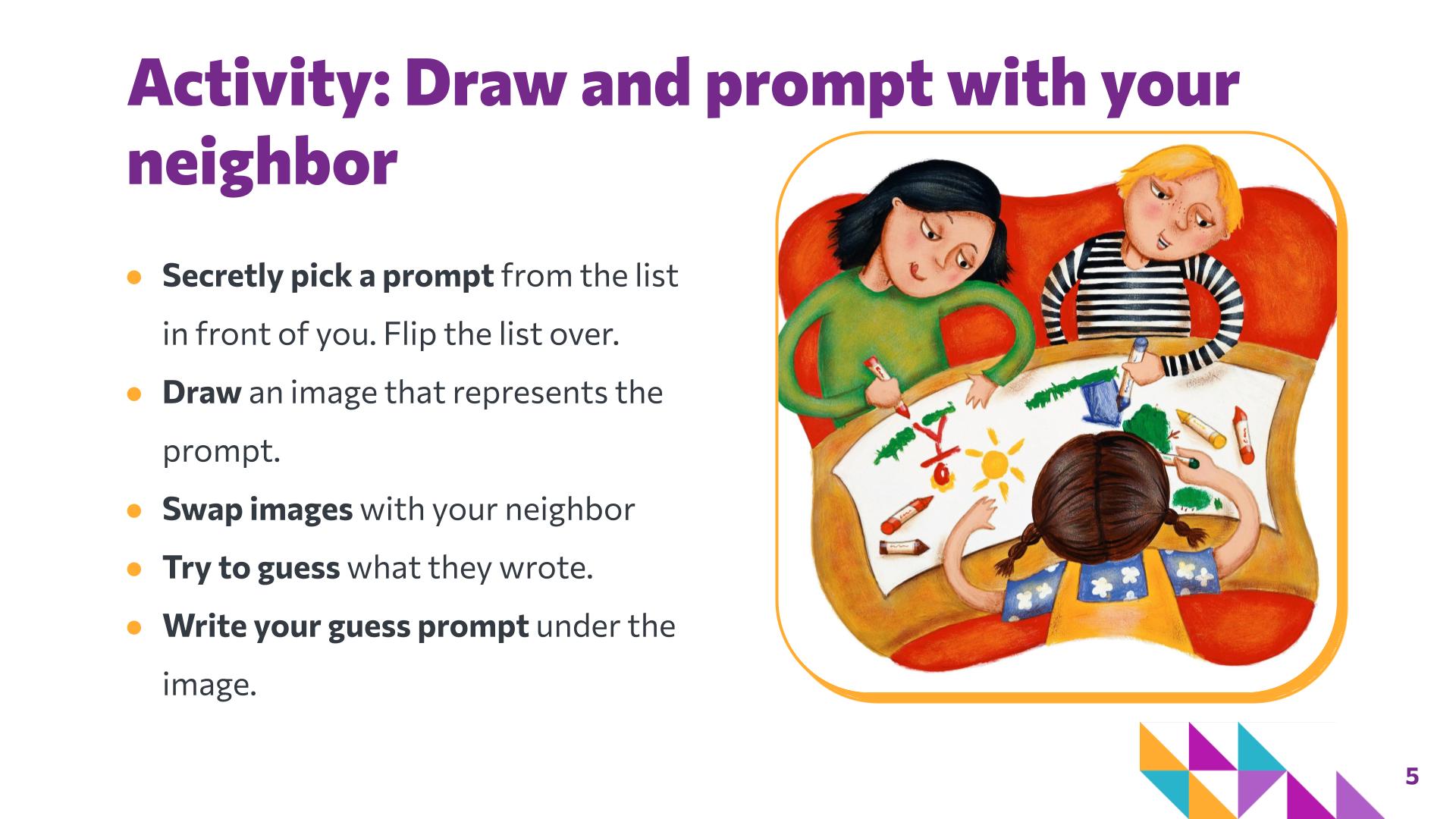 Slide 5: Activity: Draw and prompt with your neighbor — You and I + AI