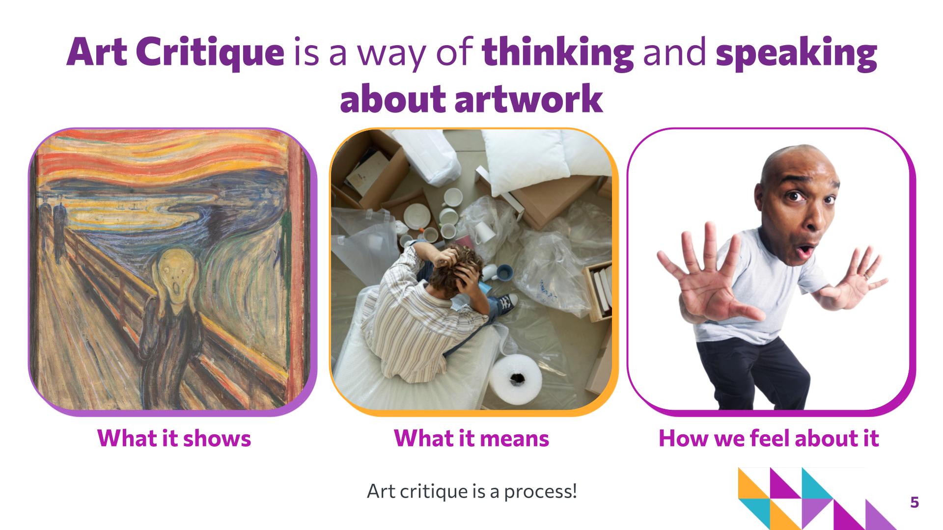 Slide 5: Art Critique is a way of thinking and speaking about artwork — AI Art Critique
