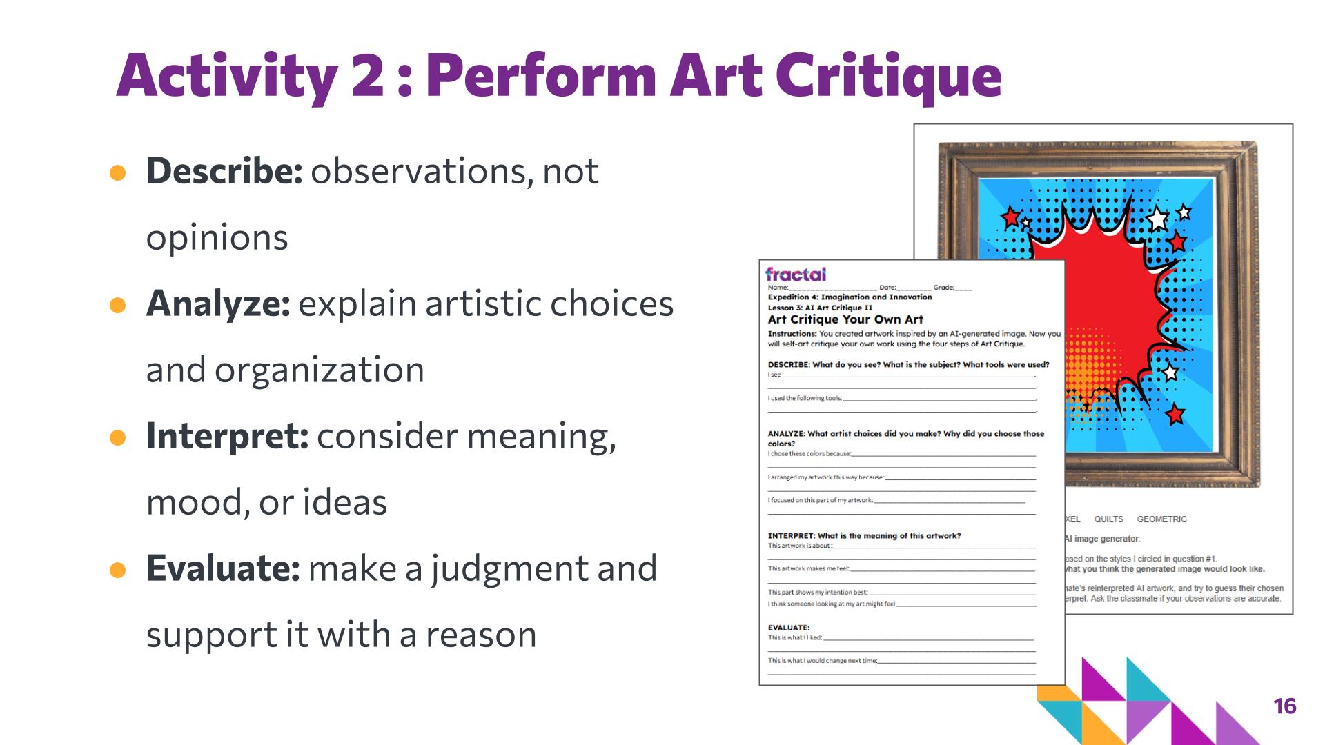 Slide 16: Activity 2 : Perform Art Critique — Art Remix