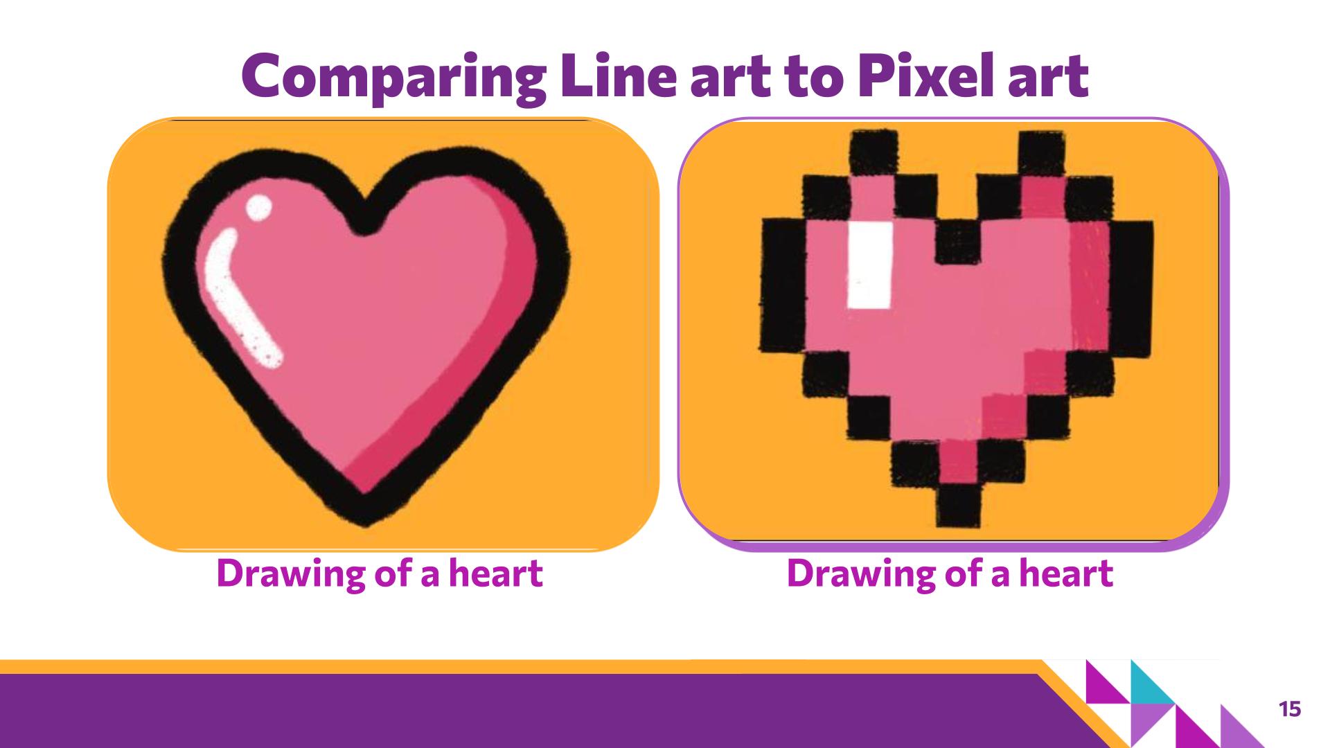 Slide 15: Comparing Line art to Pixel art — Abstraction with Paper Pixels