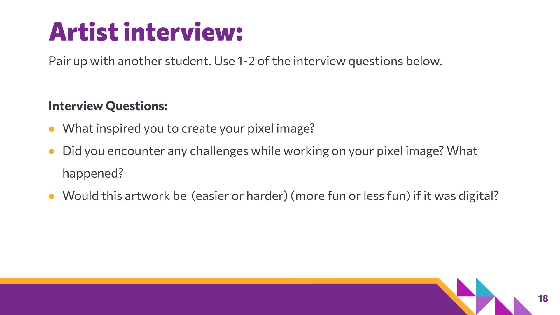 Slide 18: Artist interview: — Abstraction with Paper Pixels