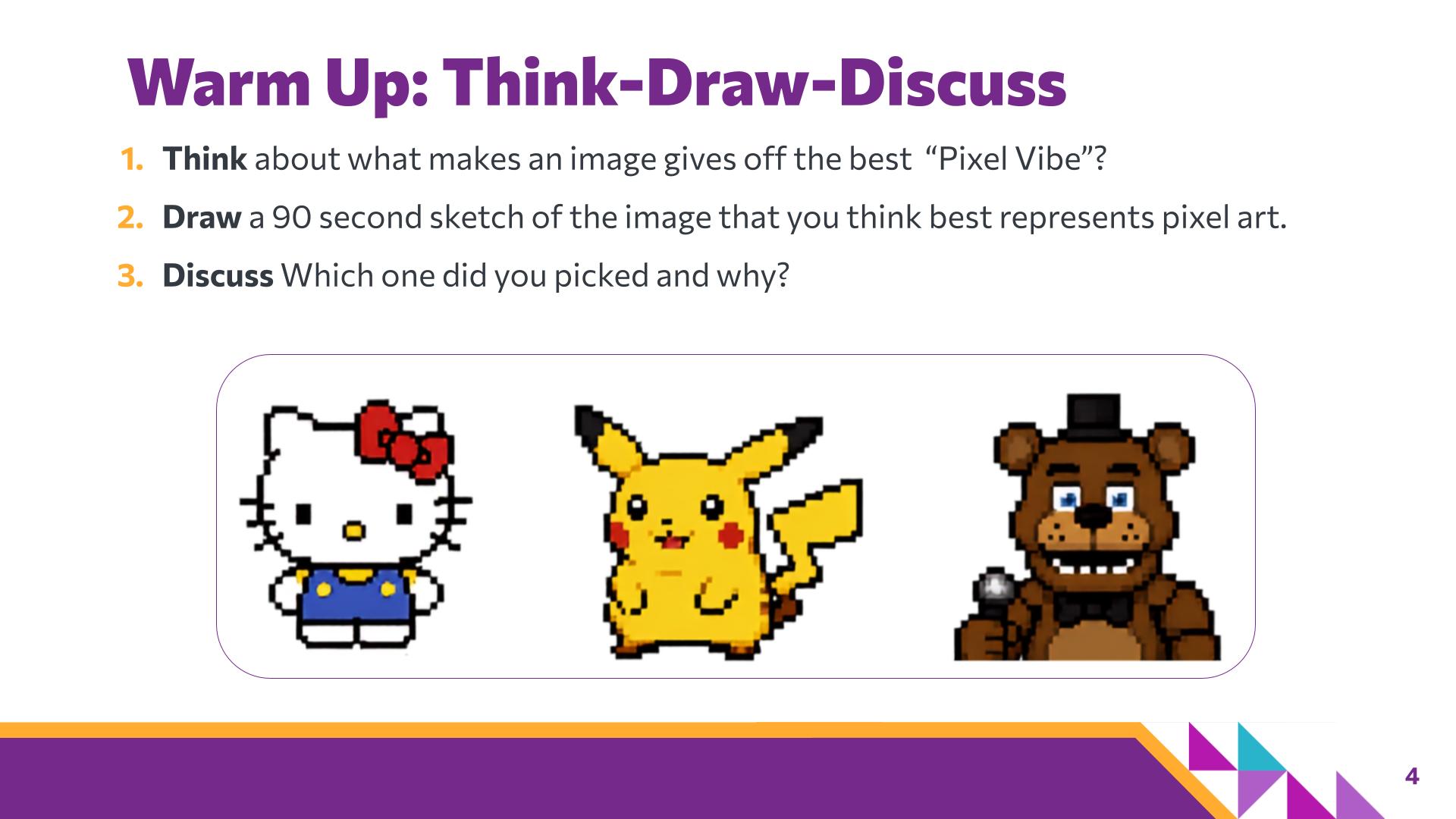 Slide 4: Warm Up: Think-Draw-Discuss — Abstraction with Digital Pixels