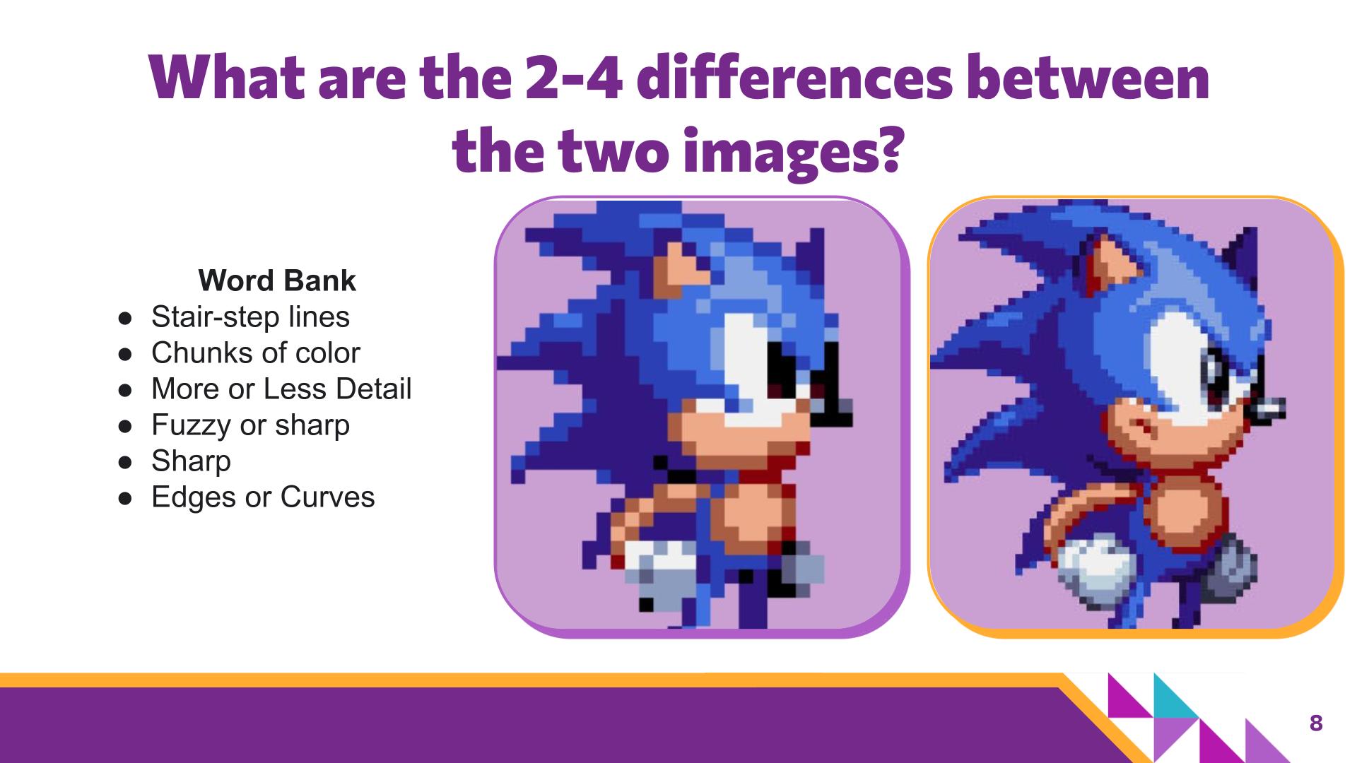 Slide 8: What are the 2-4 differences between 
the two images? — Abstraction with Digital Pixels