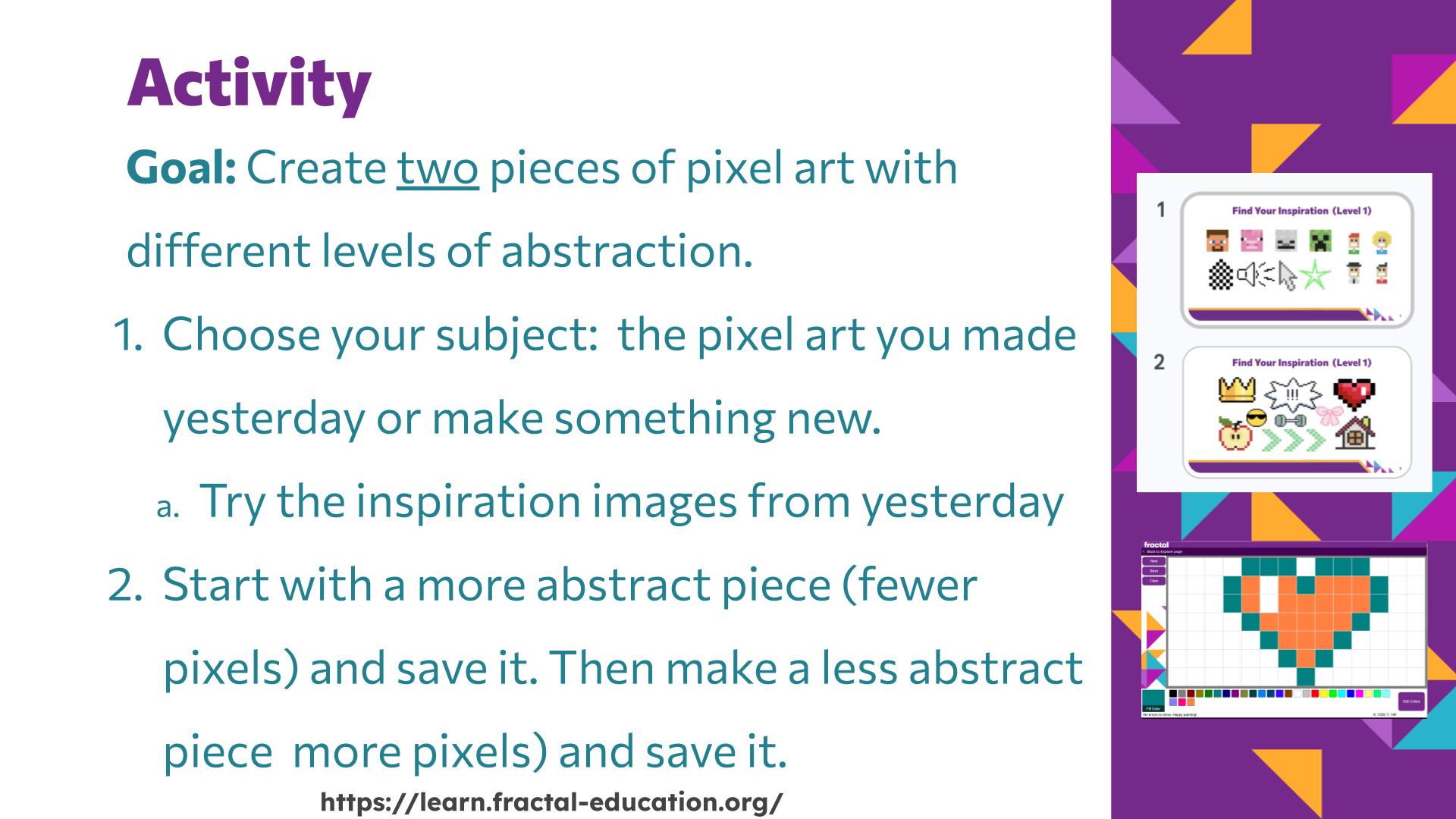 Slide 19: Activity — Abstraction with Digital Pixels