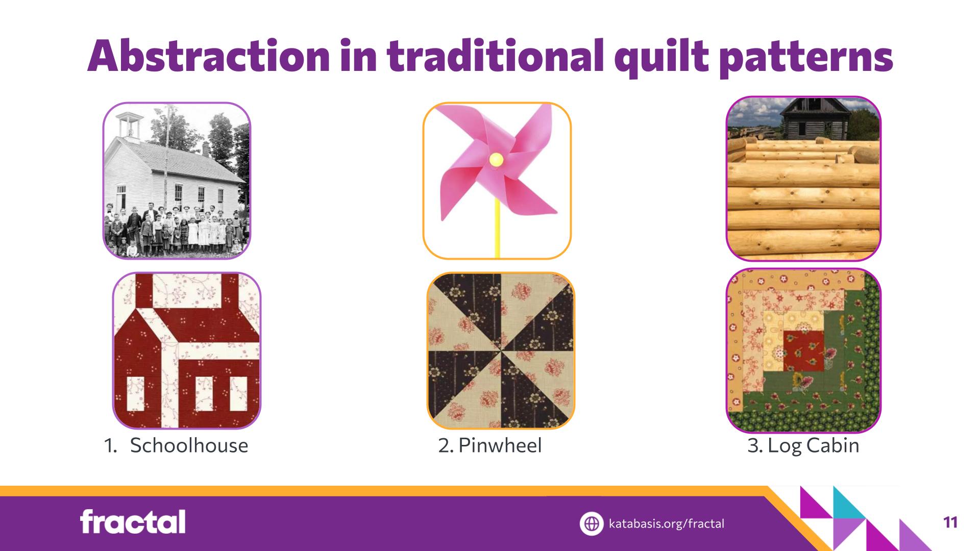 Slide 11: Abstraction in traditional quilt patterns — Patchwork Pixels