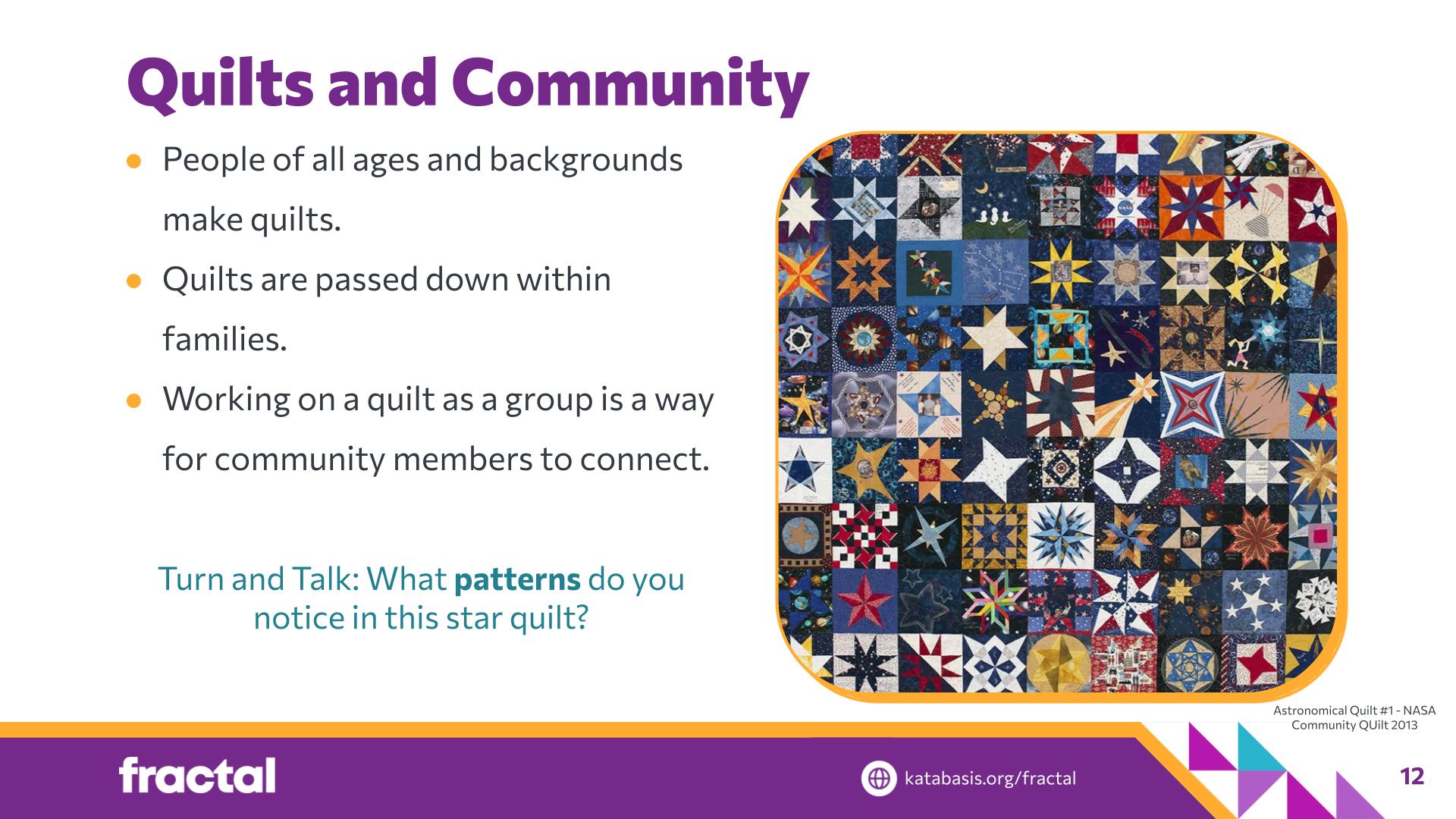 Slide 12: Quilts and Community — Patchwork Pixels