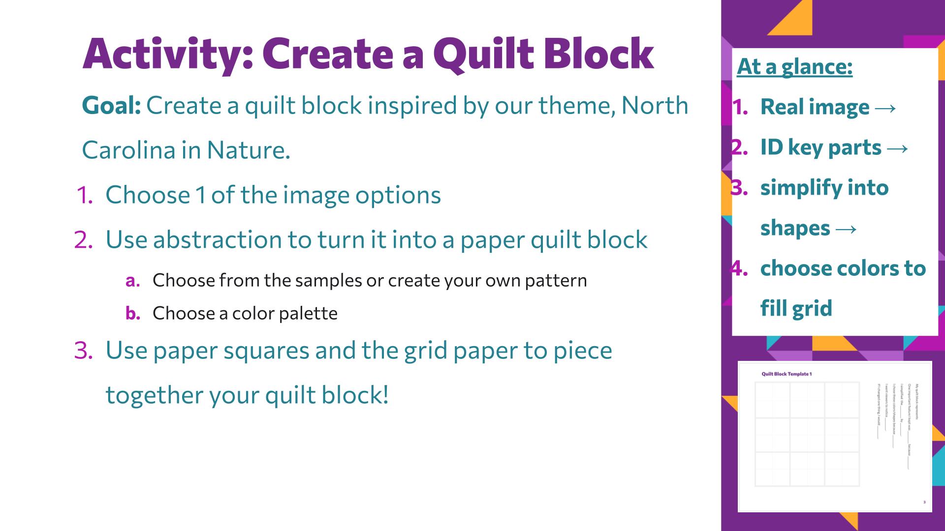 Slide 17: Activity: Create a Quilt Block — Patchwork Pixels