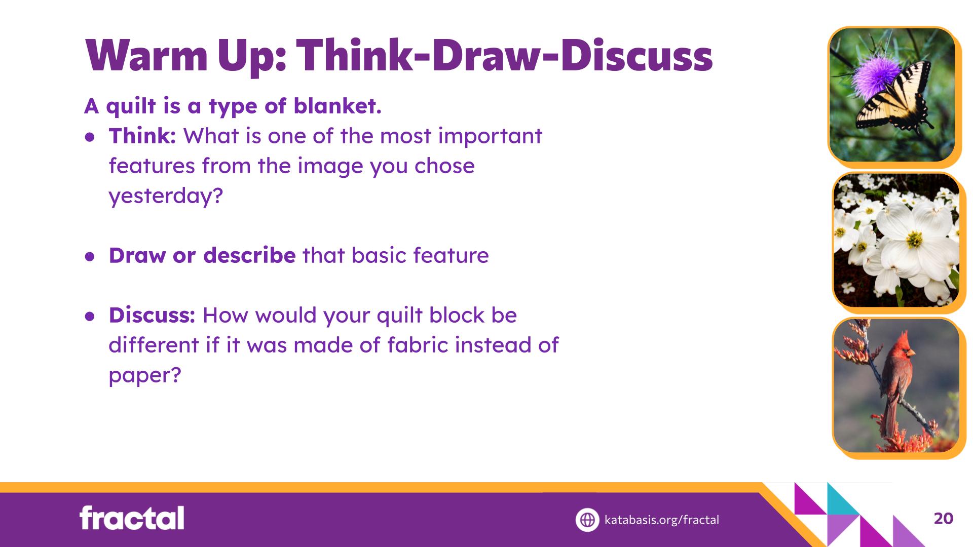 Slide 20: Warm Up: Think-Draw-Discuss — Patchwork Pixels
