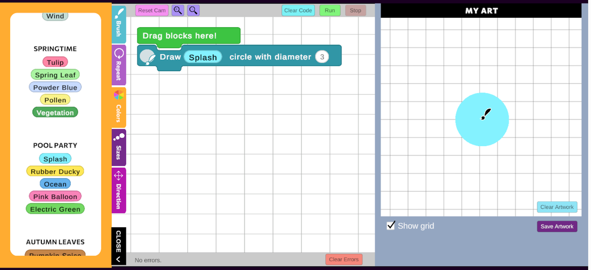 A simple program drawing a medium teal circle on the canvas.