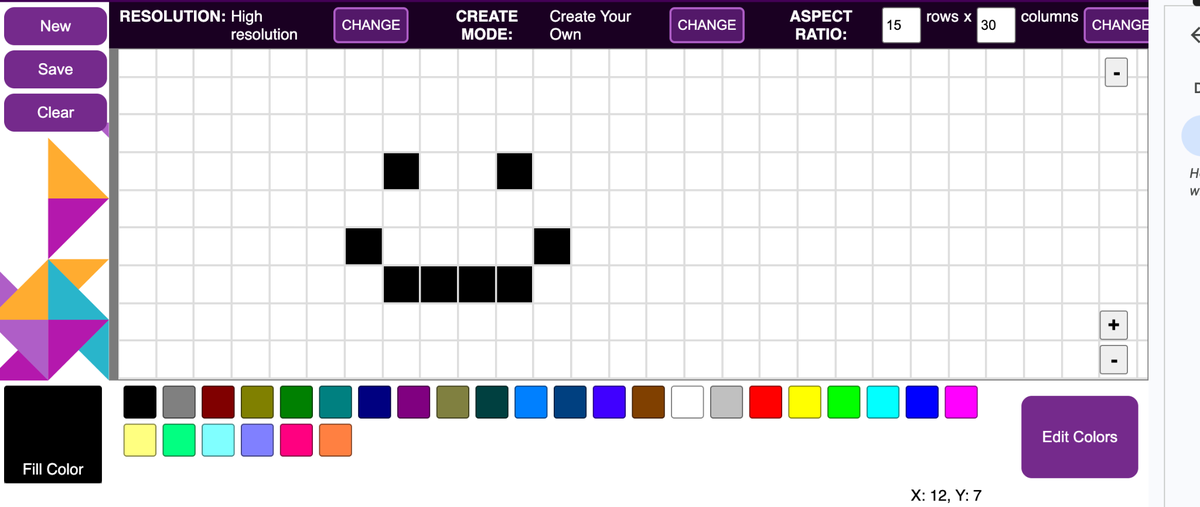 A smiley face drawn in Create Your Own mode at high resolution.